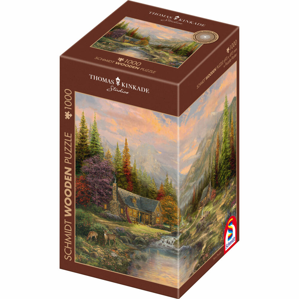 Schmidt Spiele Puzzle Bergkulisse mit Bach, Thomas Kinkade, Holzpuzzle, Erwachsenenpuzzle, 1000 Teile, 59799