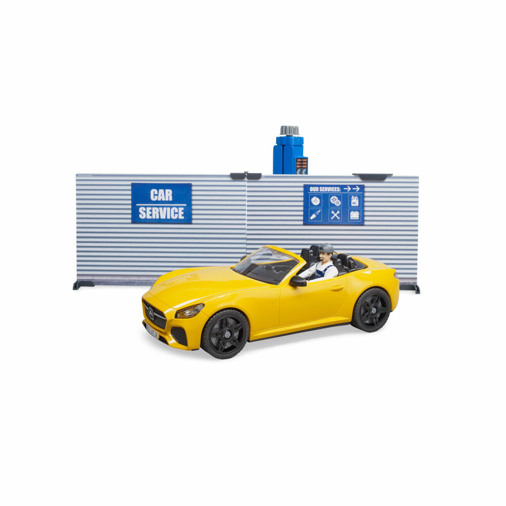 Bruder bworld Car Workshop, 10 pcs., Roadster, Mechanic, Model Car, Game Figure, Accessories, 62110