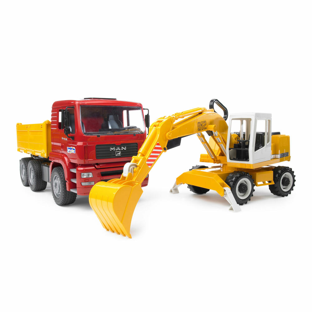 Bruder Construction Vehicles MAN TGA Tipper Truck, with Liebherr Shovel Excavator, Excavator, Truck, Model Vehicle, Model Vehicle, Toy, 02751