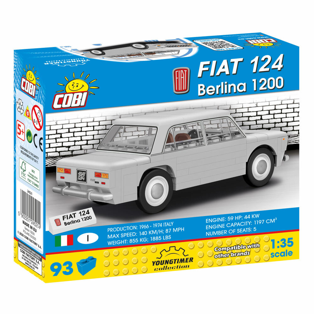 COBI Youngtimer Collection Fiat 124 Berlina 1200, Car, Vehicle, Collectible Cars, Toys, Games, Construction Blocks, Plastic, 93 Parts, 24521