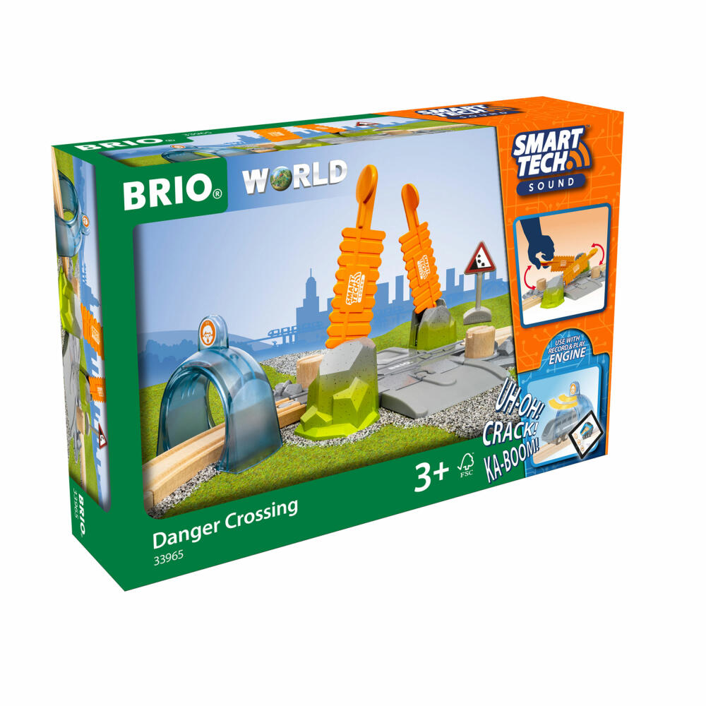 BRIO Smart Tech Sound Abenteuer-Bahnübergang, Eisenbahn, Holzeisenbahn, Zubehör, Bahn Übergang, 63396500