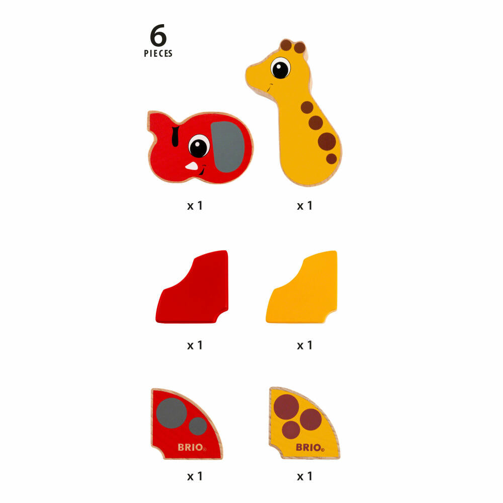 BRIO Magnet-Tiere Elefant und Giraffe, 6-tlg., Magnetisches Spielzeug, Holzspielzeug, Kleinkind, 30284
