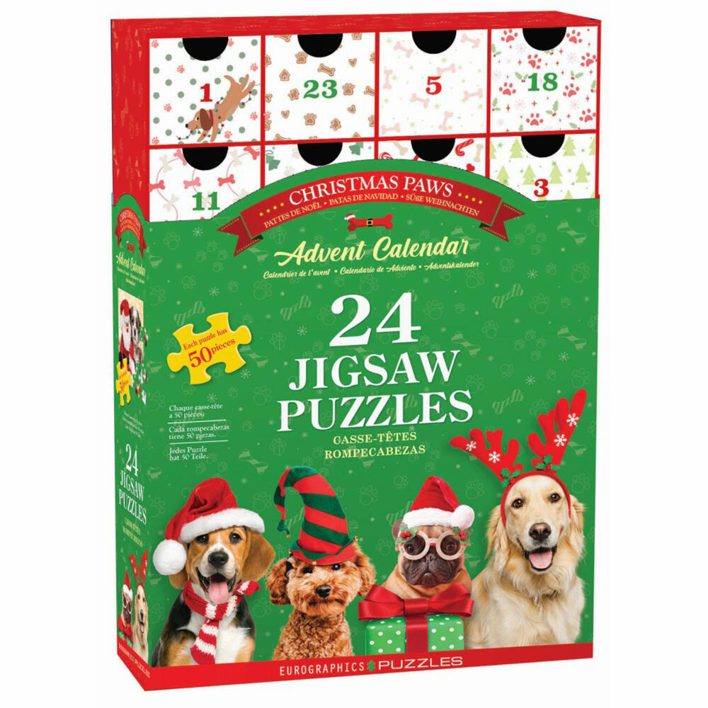 Eurographics Puzzle Adventskalender - Christmas Paws, Hunde, 24 x 50 Teile, 8924-5921