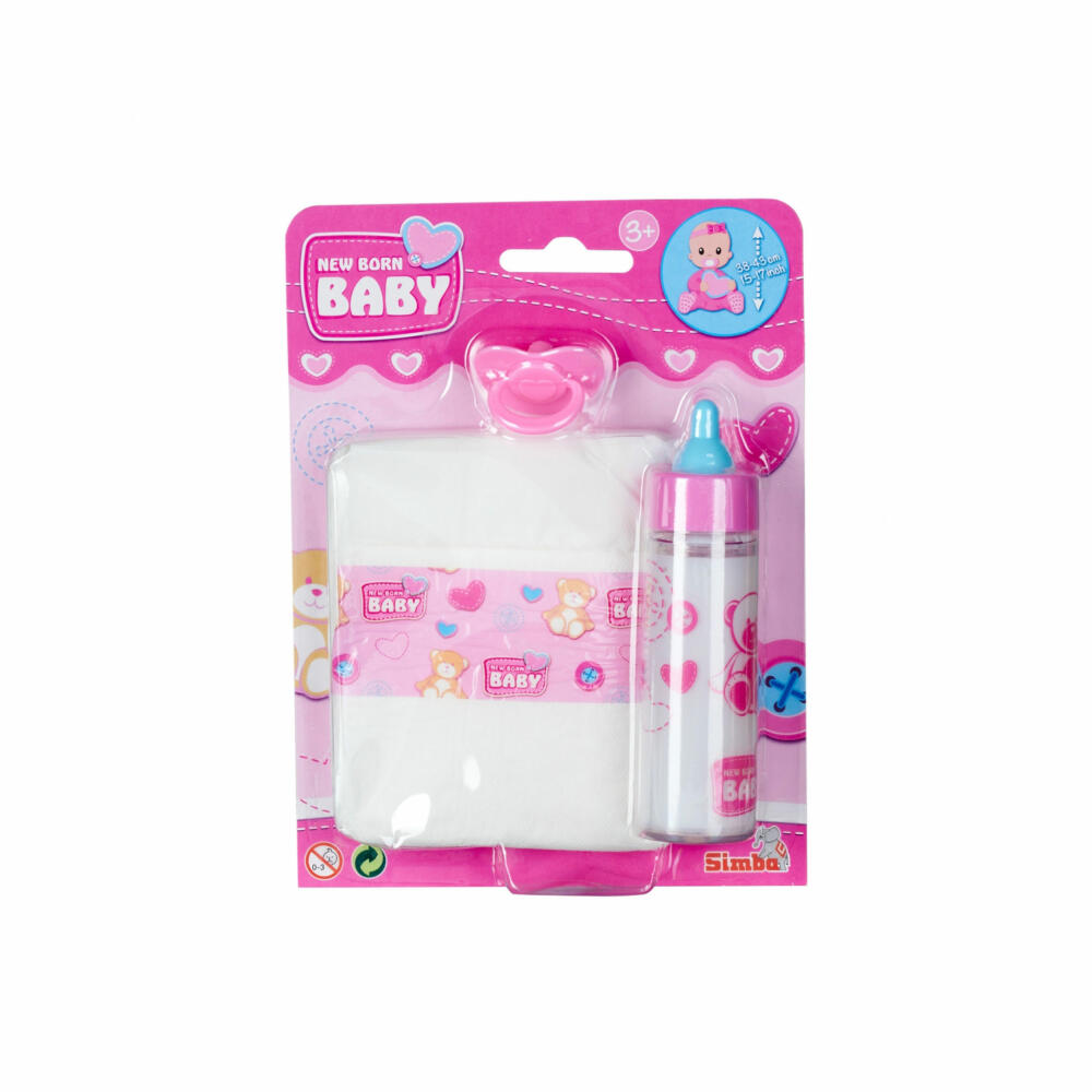 Simba New Born Baby First Care Set, Doll Accessories, Pacifier, Diaper, Drinking Bottle, Baby, Toy, 105562487