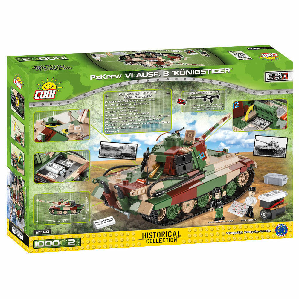 COBI Klemmbausteinset Panzerkampfwagen VI Ausf. B Königstiger, World War 2 Historical Collection, Panzer, Spielfiguren, Klemmbausteine, Kunststoff, 1000 Teile, 2540