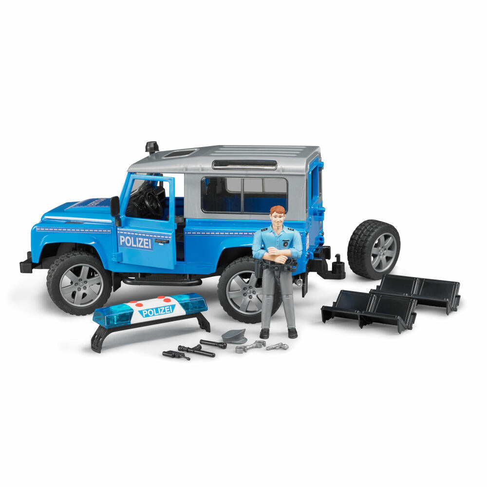 Bruder Land Rover Defender Station Wagon Polizei, mit Polizist, Modellfahrzeug, Modell Fahrzeug, Spielzeug, 2597