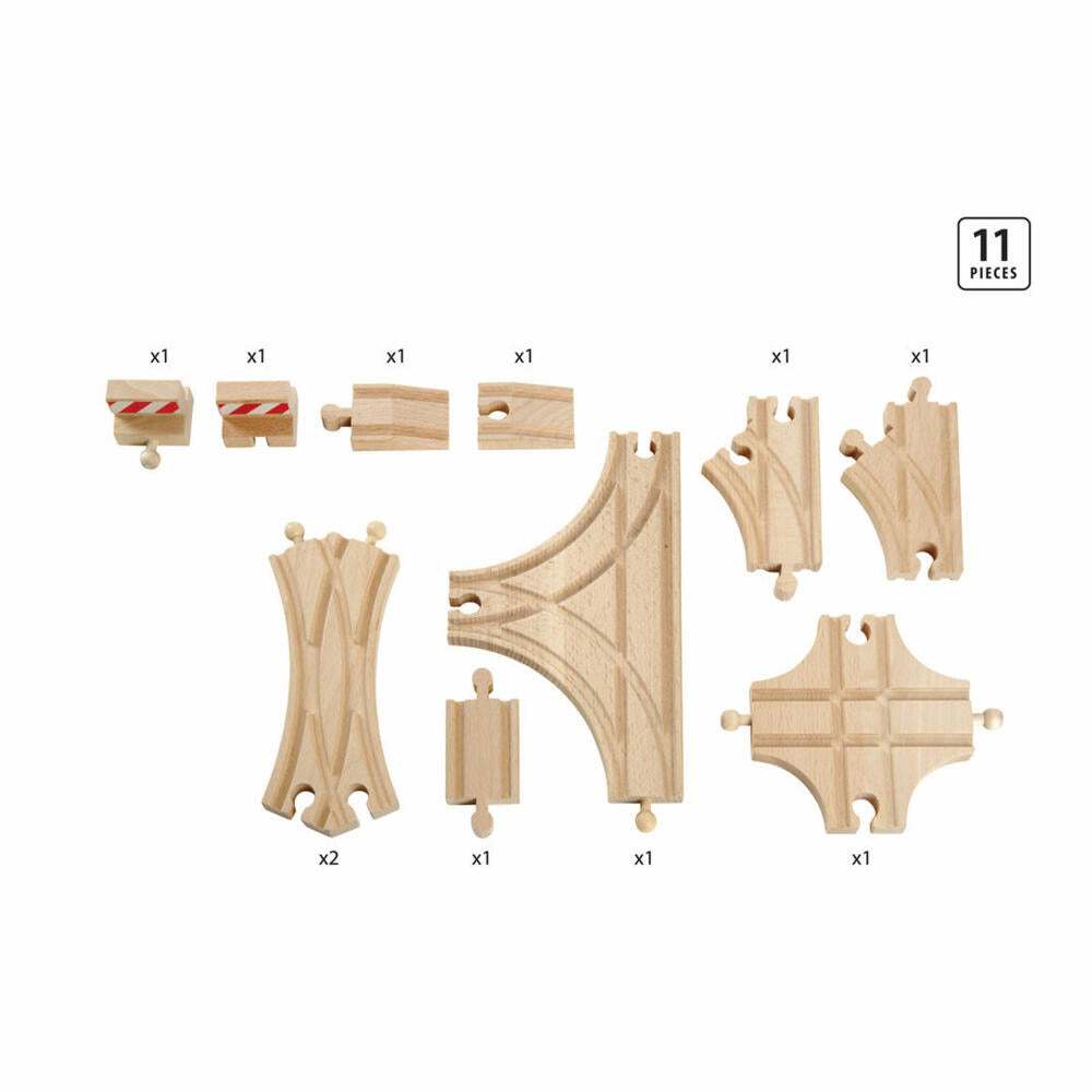 BRIO Schienen- und Weichensortiment, 11-tlg., Zubehör für die Holzeisenbahn, Holzspielzeug, Holz Spielzeug, 33307