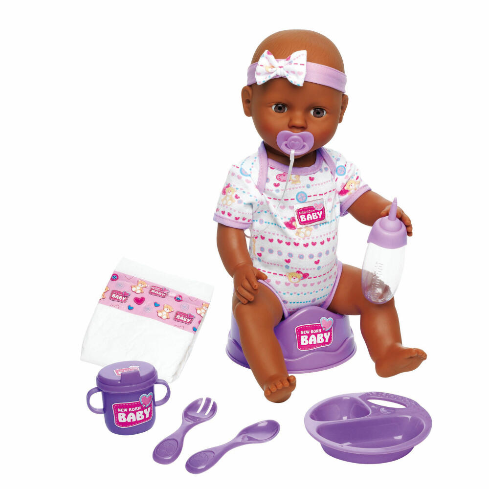 Simba New Born Baby Ethnic Doll, Baby Doll, Baby Doll, Full Vinyl, Potty, with Accessories, 105030060