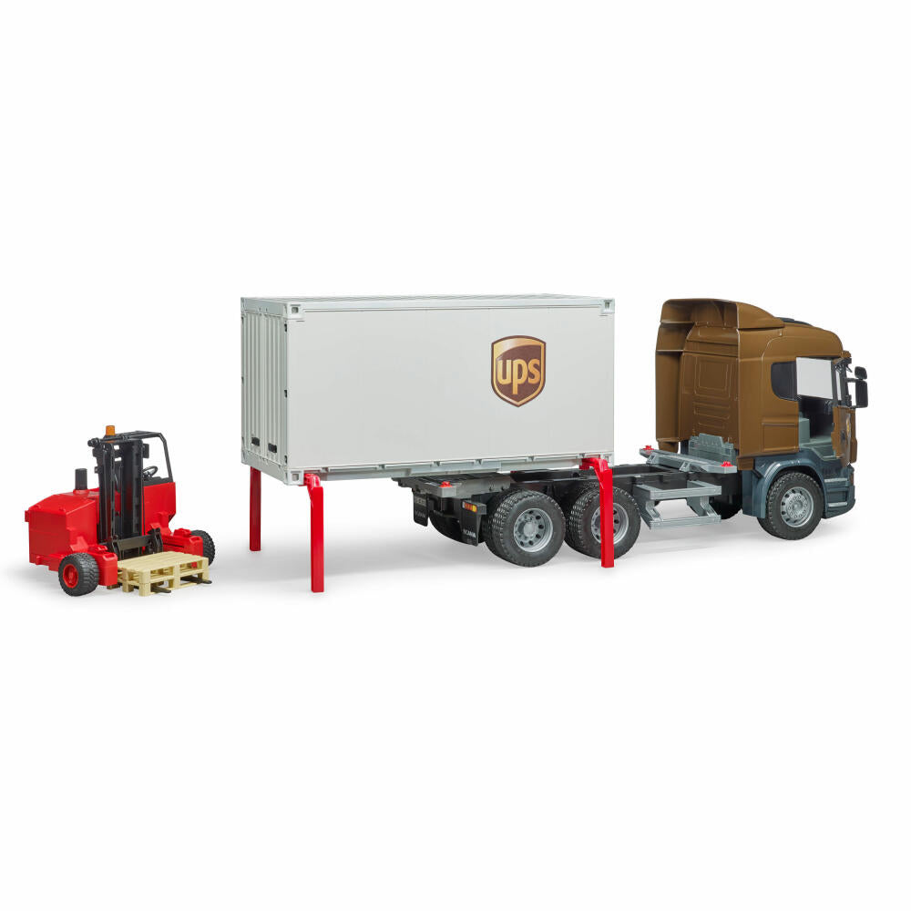 Bruder Scania R-Serie UPS Logistik-LKW, mit Mitnahmestapler, Modellfahrzeug, Modell Fahrzeug, Spielzeug, 3581