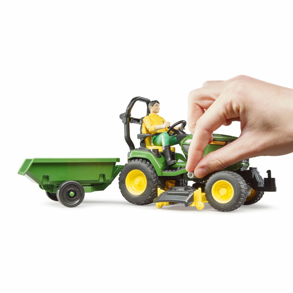 Bruder bworld John Deere ride-on lawn mower with trailer and gardener, with toy figure, lawn tractor, toy figure, accessories, 62104