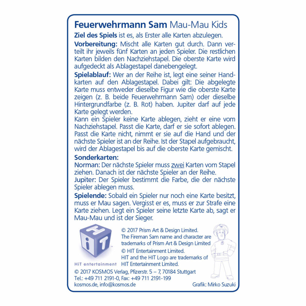 KOSMOS Children's Games Fireman Sam Mau Mau Kids, Card Game, Card Game for Children, from 4 Years, 741679