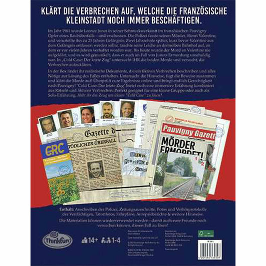 Ravensburger Cold Case: The Last Train, logic game, thinking game, puzzle game, combination game, 76534