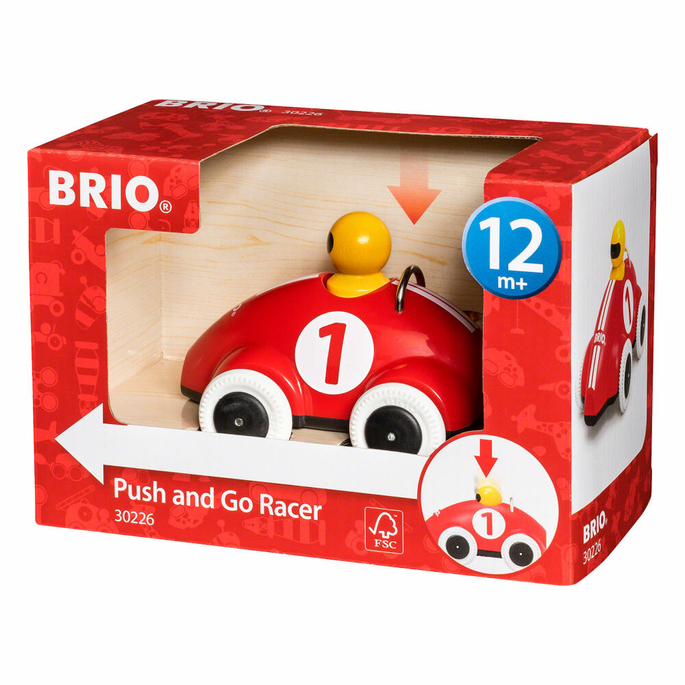 BRIO Push & Go Racing Car, Racing Car, Push Car, Toy Car, Wooden Toy, Toddler, 30226