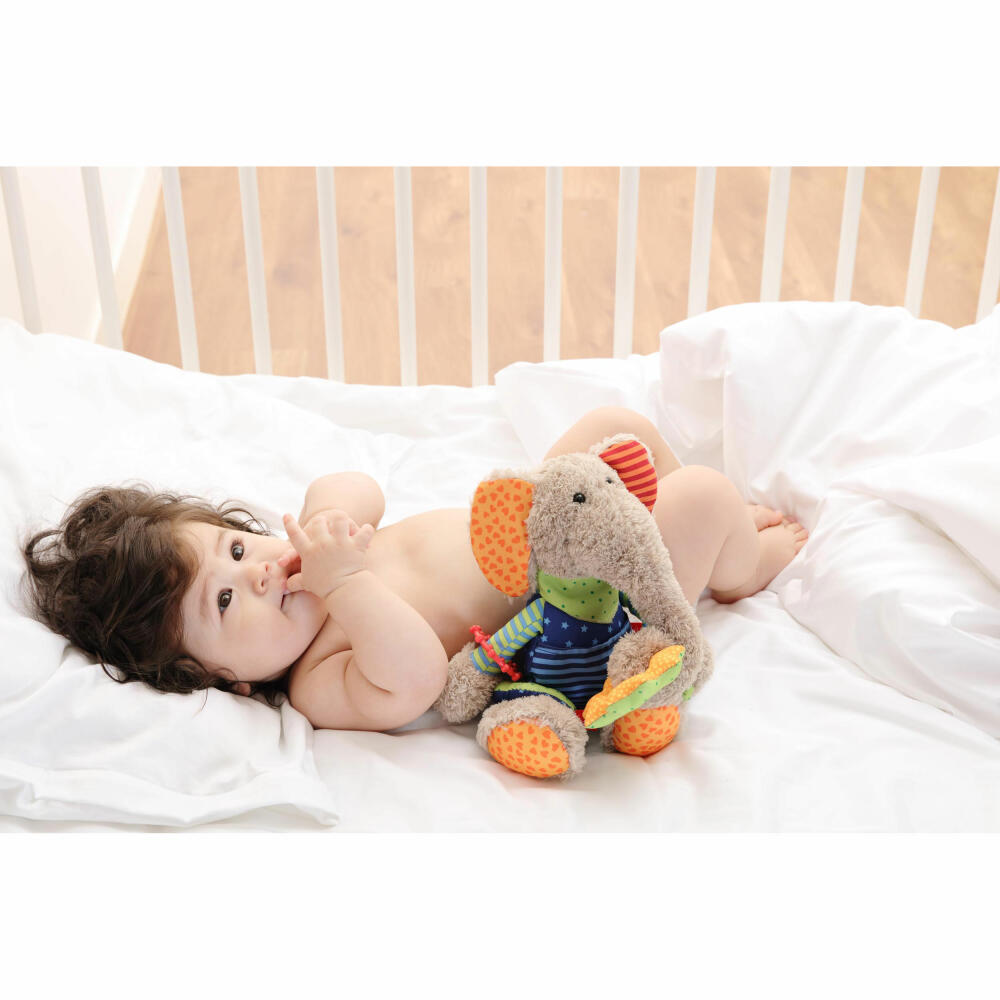 sigikid PlayQ Aktiv-Elefant, Greifling, Beißring, Kuscheltier, Babyspielzeug, Baby Spielzeug, Polyester, H 27 cm, 40863