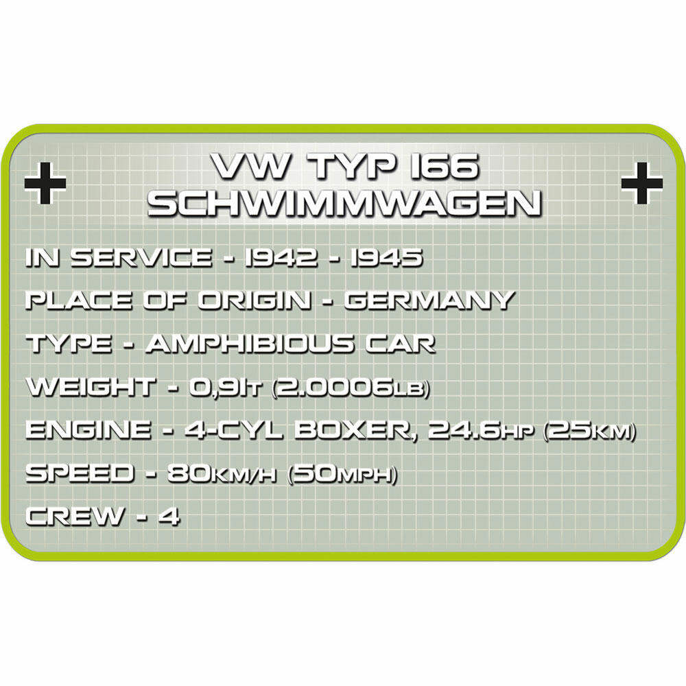 COBI World War 2 VW TYP 166 Schwimmwagen, Militärfahrzeug, Soldaten, Figuren, Spielzeug, Konstruktionsbausteine, Kunststoff, 200 Teile, 2403