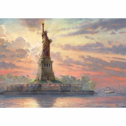 Schmidt Spiele Thomas Kinkade Freiheitsstatue In Der Abenddämmerung Glow In The Dark, 1000 Teile, Erwachsenenpuzzle, Puzzle, Steckpuzzle, 59498