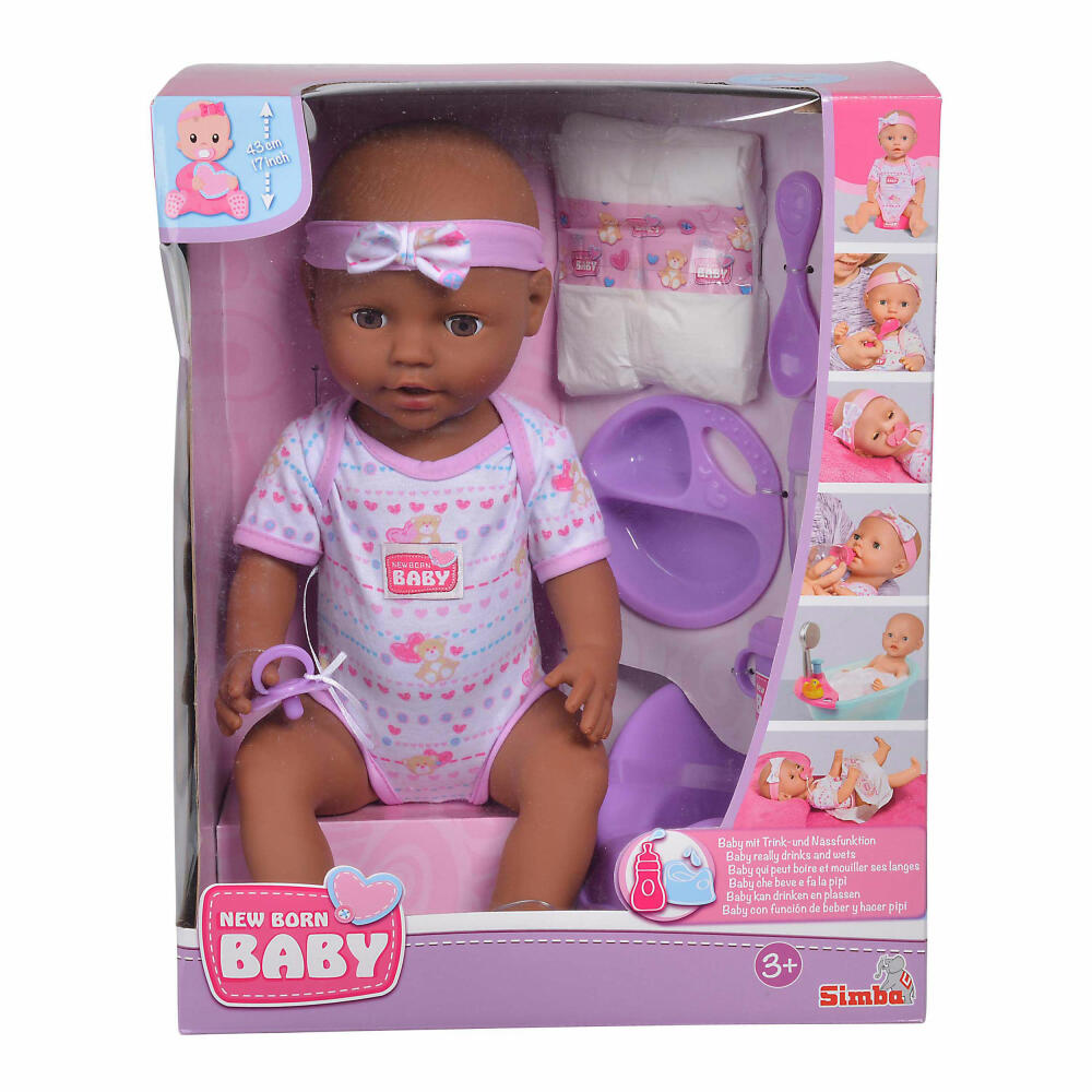 Simba New Born Baby Ethnic Doll, Baby Doll, Baby Doll, Full Vinyl, Potty, with Accessories, 105030060