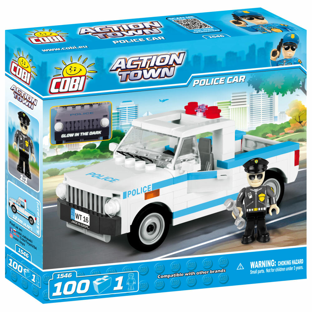 COBI Action Town Police Car, Polizeiauto, Polizist, Polizei, Fahrzeug, Spielzeug, Konstruktionsbausteine, 100 Teile, 1546