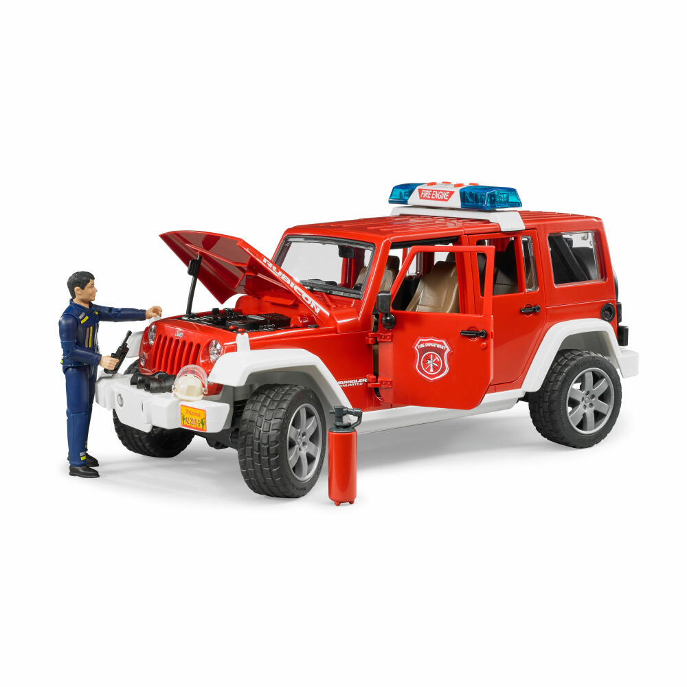 Bruder Einsatzfahrzeuge Jeep Wrangler Unlimited Rubicon Feuerwehrfahrzeug, mit Feuerwehrmann, Feuerwehr Auto, Modellfahrzeug, Modell Fahrzeug, Spielzeug, 02528
