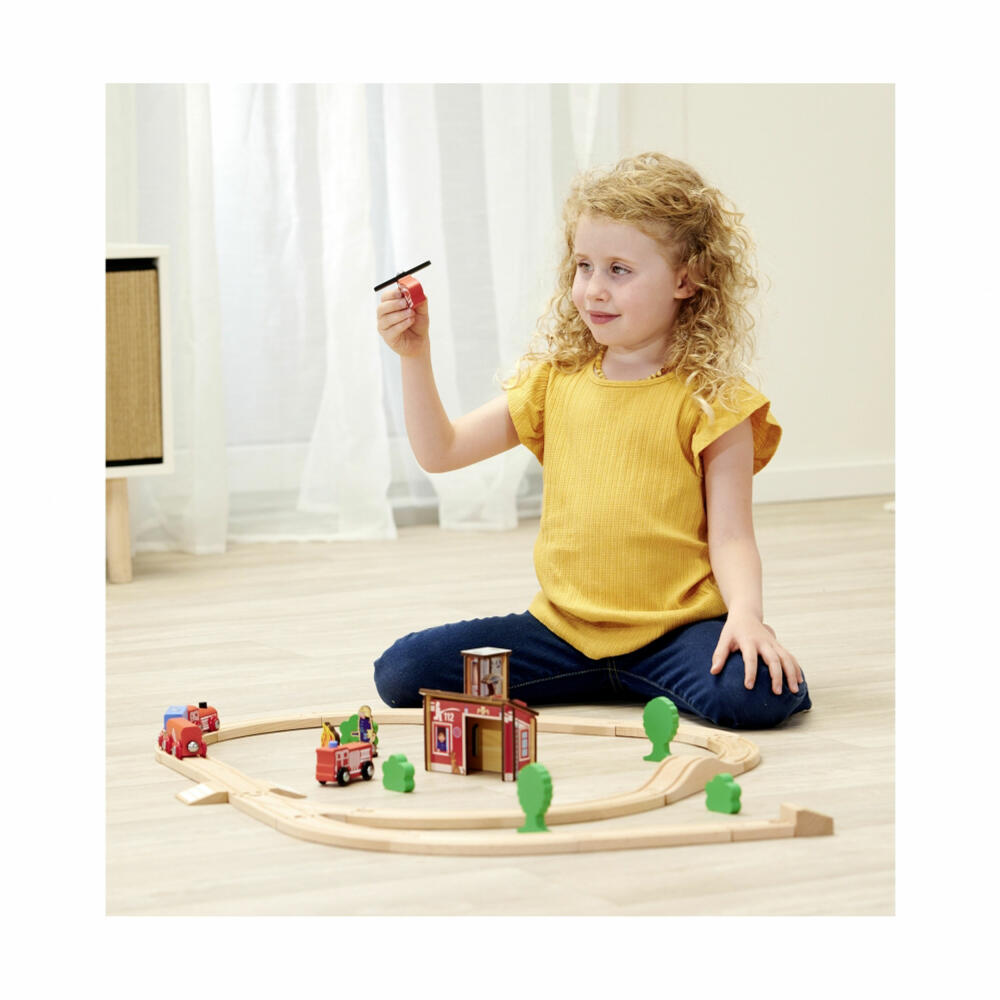 Eichhorn Railway Set Fire Brigade, 33 pcs., Railway, Wooden Railway, Log, Train, Toy, Wood, 100006205