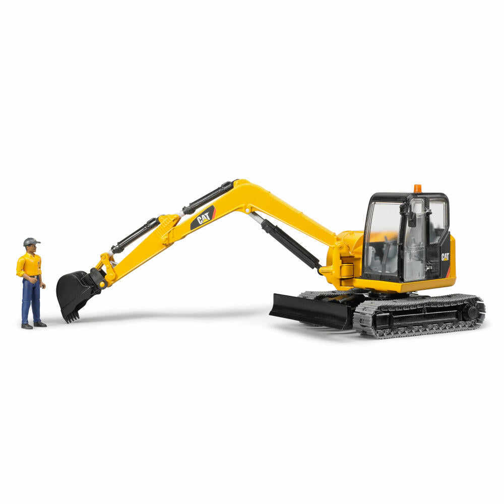 Bruder Baufahrzeuge Cat Minibagger, mit Bauarbeiter, Mini Bagger, Modellfahrzeug, Modell Fahrzeug, Spielzeug, 02466