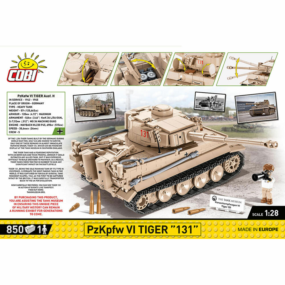 Cobi Klemmbausteinset PzKpfw VI Tiger 131, World War 2, Tank Museum, 850 Teile, 2556