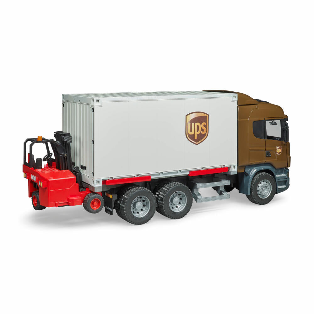 Bruder Scania R-Serie UPS Logistik-LKW, mit Mitnahmestapler, Modellfahrzeug, Modell Fahrzeug, Spielzeug, 3581