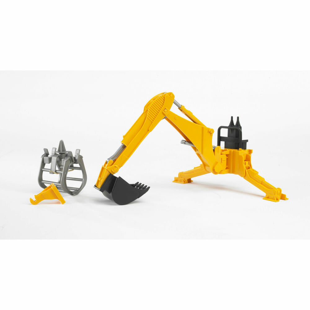 Bruder Agriculture Rear Excavator with Grabber, for Profi Series Tractors, Excavator, Model Vehicle, Toy, Accessories, 02338