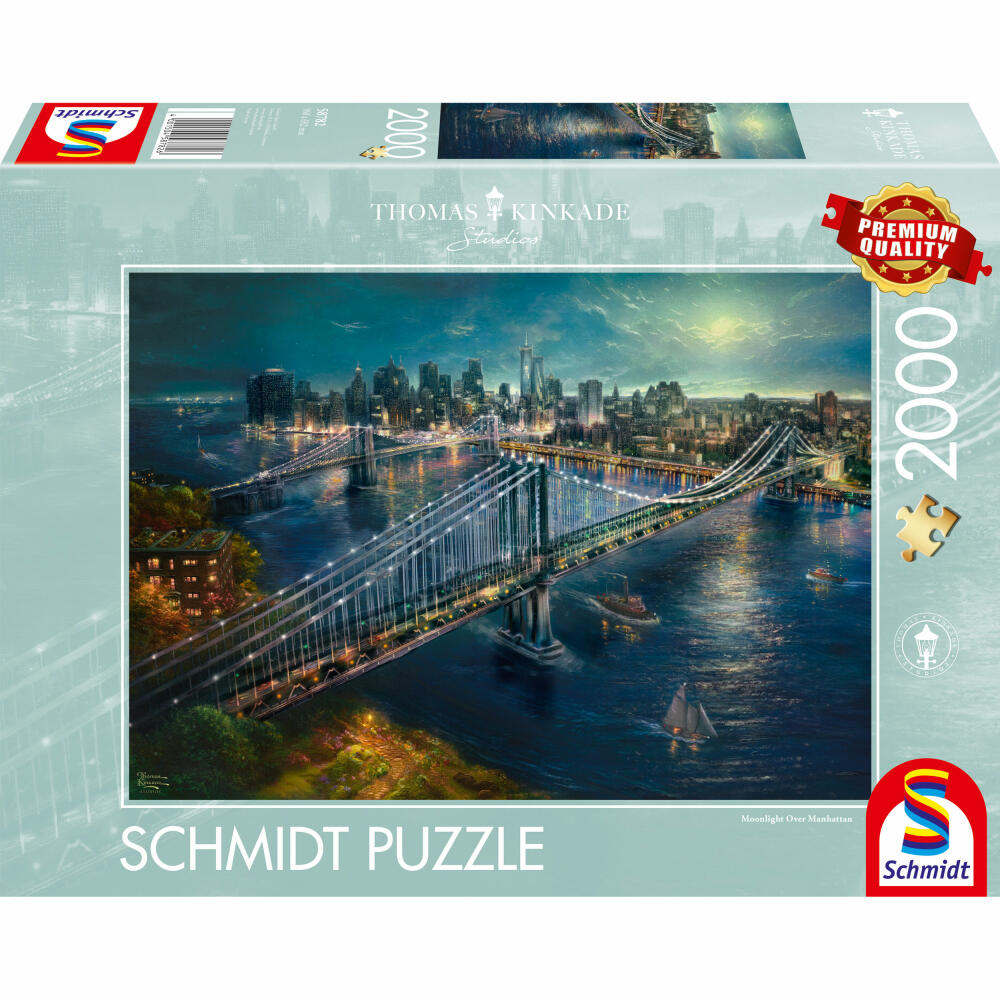 Schmidt Spiele Puzzle Mond über Manhatten, Erwachsenenpuzzle Thomas Kinkade, 2000 Teile, 58782