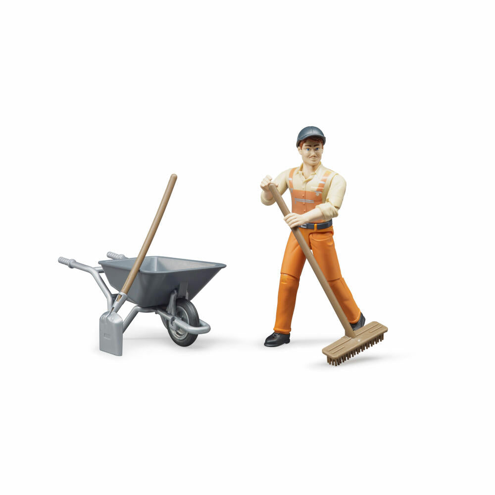 Bruder bworld Figurenset Kommunalarbeiter, 4-tlg., Schubkarre, Spielfigur, Modell, Spielzeug, 62130