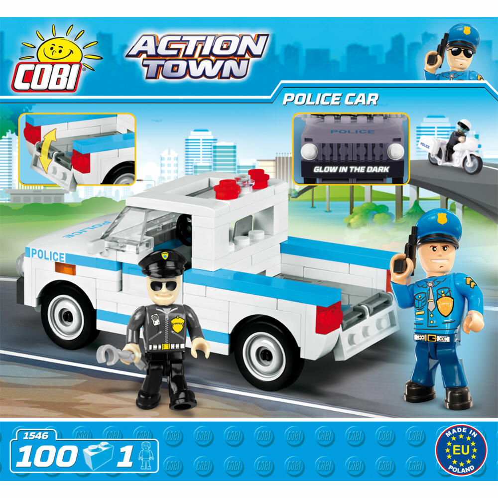 COBI Action Town Police Car, Polizeiauto, Polizist, Polizei, Fahrzeug, Spielzeug, Konstruktionsbausteine, 100 Teile, 1546