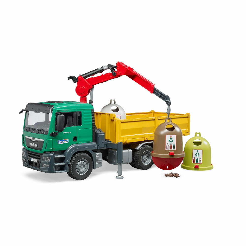 Bruder MAN TGS crane truck, with waste glass containers, model vehicle, model vehicle, toy, 3753