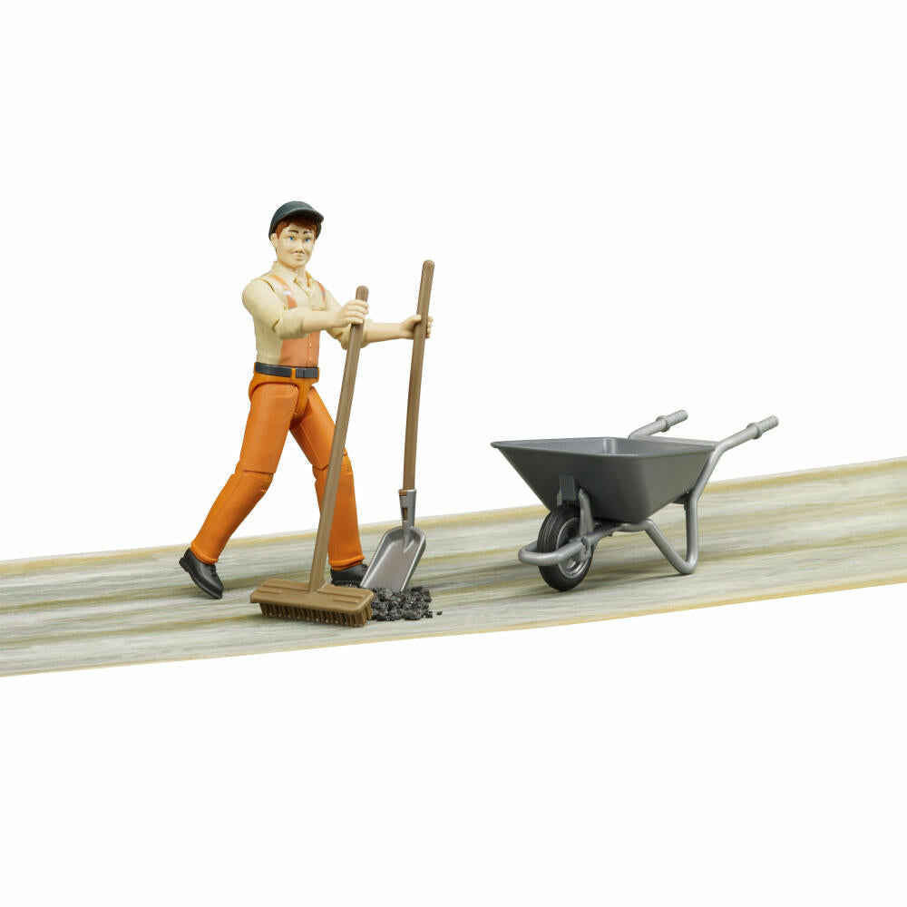 Bruder bworld Figurenset Kommunalarbeiter, 4-tlg., Schubkarre, Spielfigur, Modell, Spielzeug, 62130