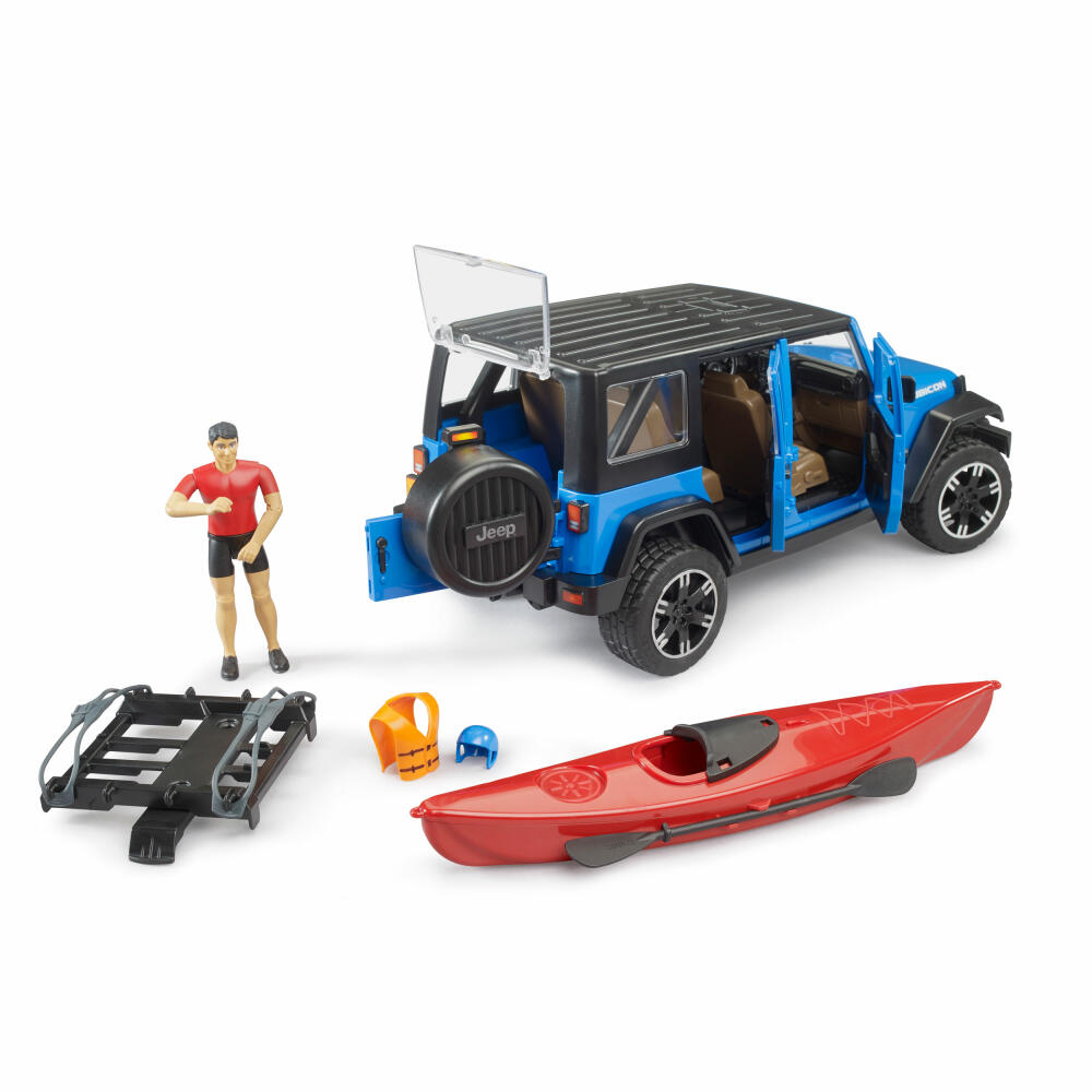 Bruder Jeep Wrangler Rubicon Unlimited with Kayak and Figure, Toy Car, Toy Car, 02529