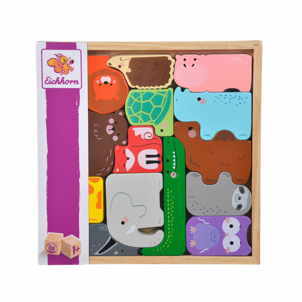 Eichhorn Tierset in Holzbox, 15-tlg., Puzzle, Kinderpuzzle, Sortierspiel, Spielfiguren, Spielzeug, 100003772