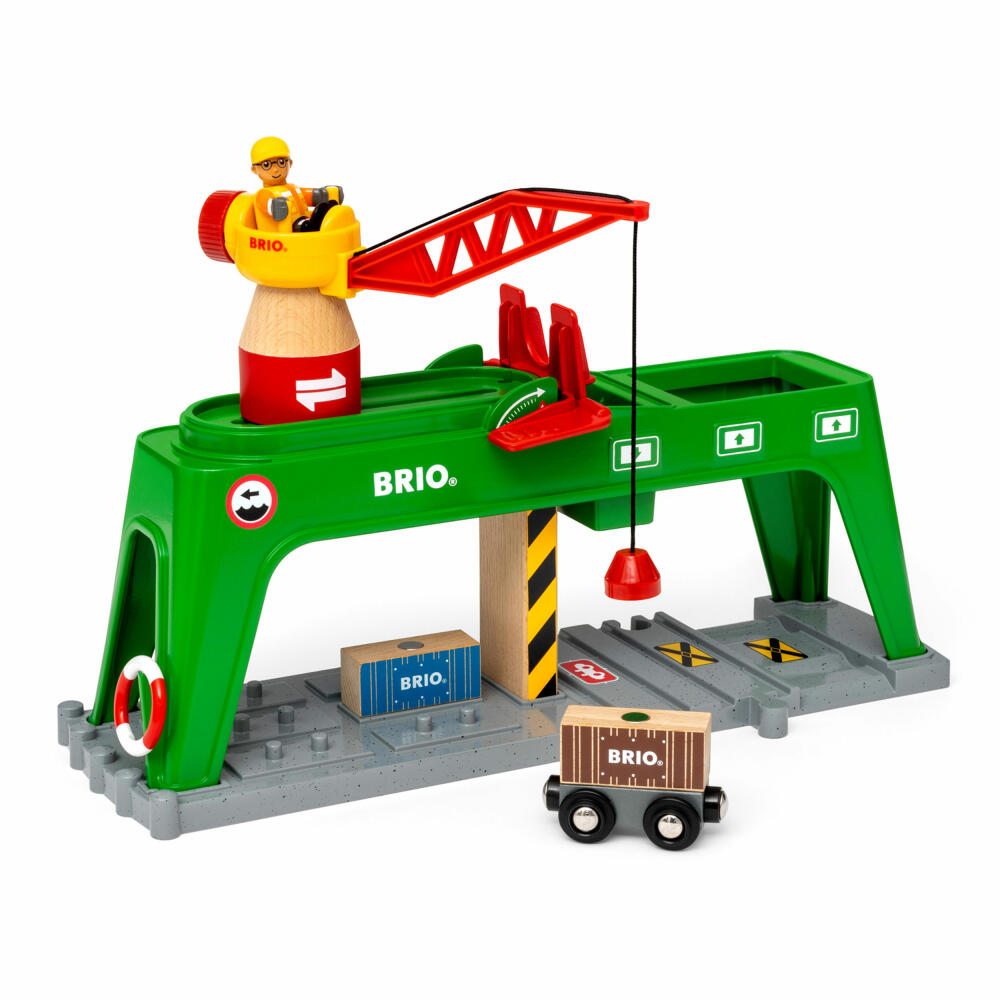 BRIO Bahn Verlade-Terminal, Containerkran, Eisenbahnset, Holzeisenbahn, Zubehör, 63399600