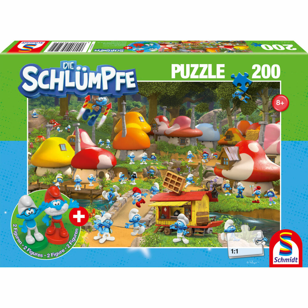 Schmidt Spiele Puzzle The Smurfs In Smurfhausen, Children's Puzzle, Children, 200 Pieces, with 2 Figures, 56525