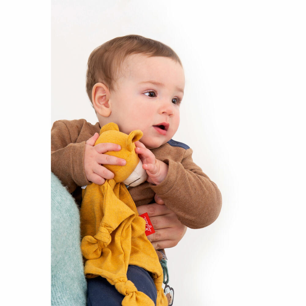 sigikid jersey cloth bear Tiny Tissues, comfort blanket, cuddly blanket, cotton, yellow, 26 cm, 39823