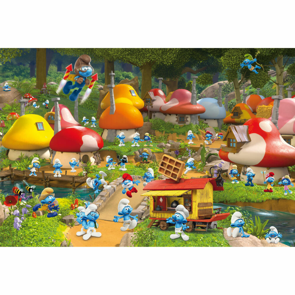 Schmidt Spiele Puzzle The Smurfs In Smurfhausen, Children's Puzzle, Children, 200 Pieces, with 2 Figures, 56525