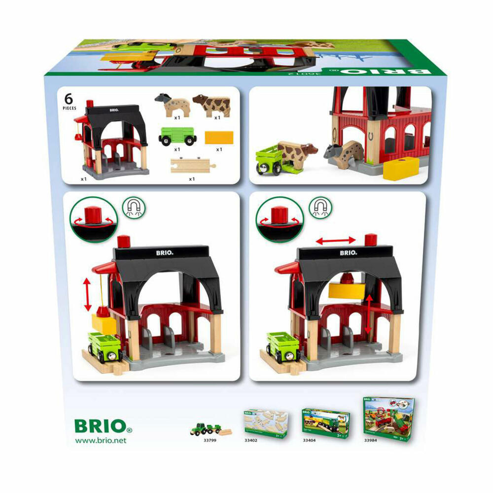 BRIO Tierscheune mit Heuwaggon, Eisenbahnspielzeug, Eisenbahn Spielzeug, Holzeisenbahn, 63601200