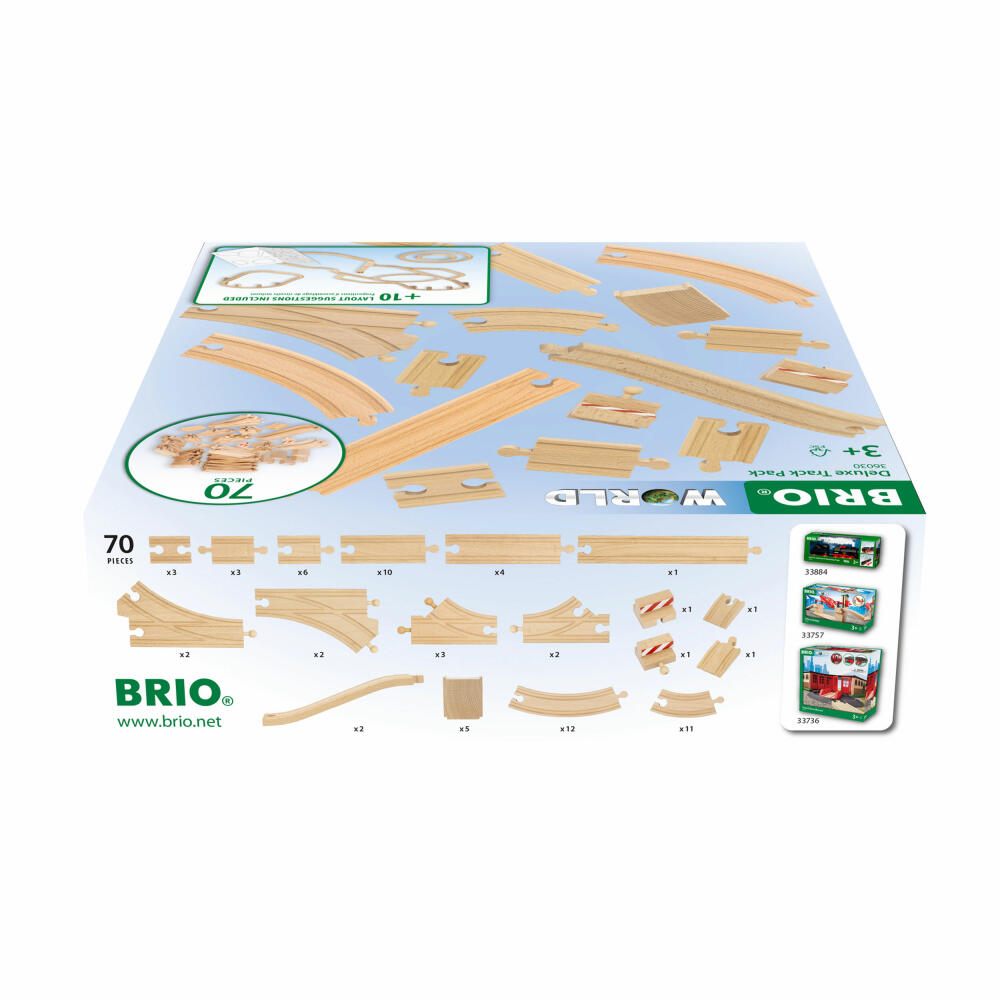 BRIO Schienensortiment Deluxe, 70-tlg., Schienen, Weichen, Holzeisenbahn, Zubehör, 63603000