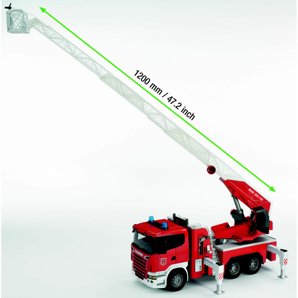Bruder Emergency Vehicles Scania R-Series Fire Brigade Ladder Truck, with Light & Sound Module, Fire Brigade, Model Vehicle, Model Vehicle, Toy, 03590