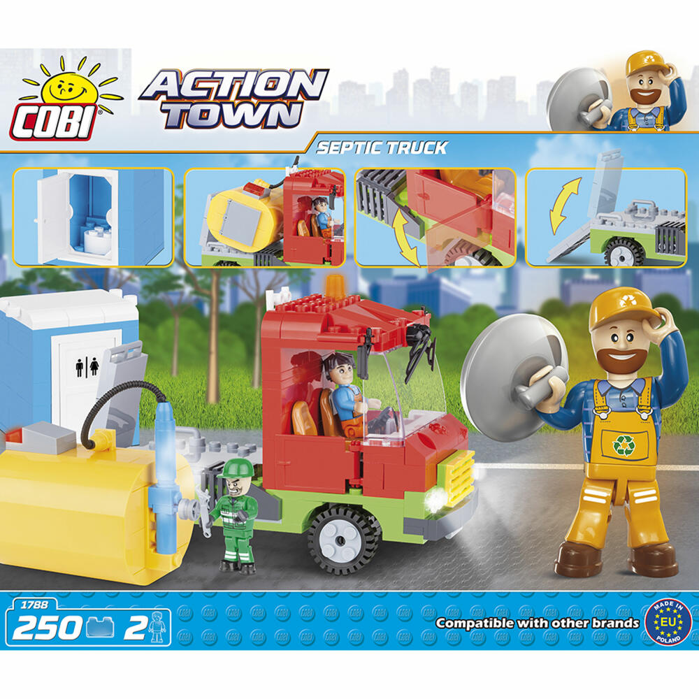 COBI Action Town Septic Truck, Klärwagen, Straßenreinigung, Spielzeug, Konstruktionsbausteine, 250 Teile, 1788