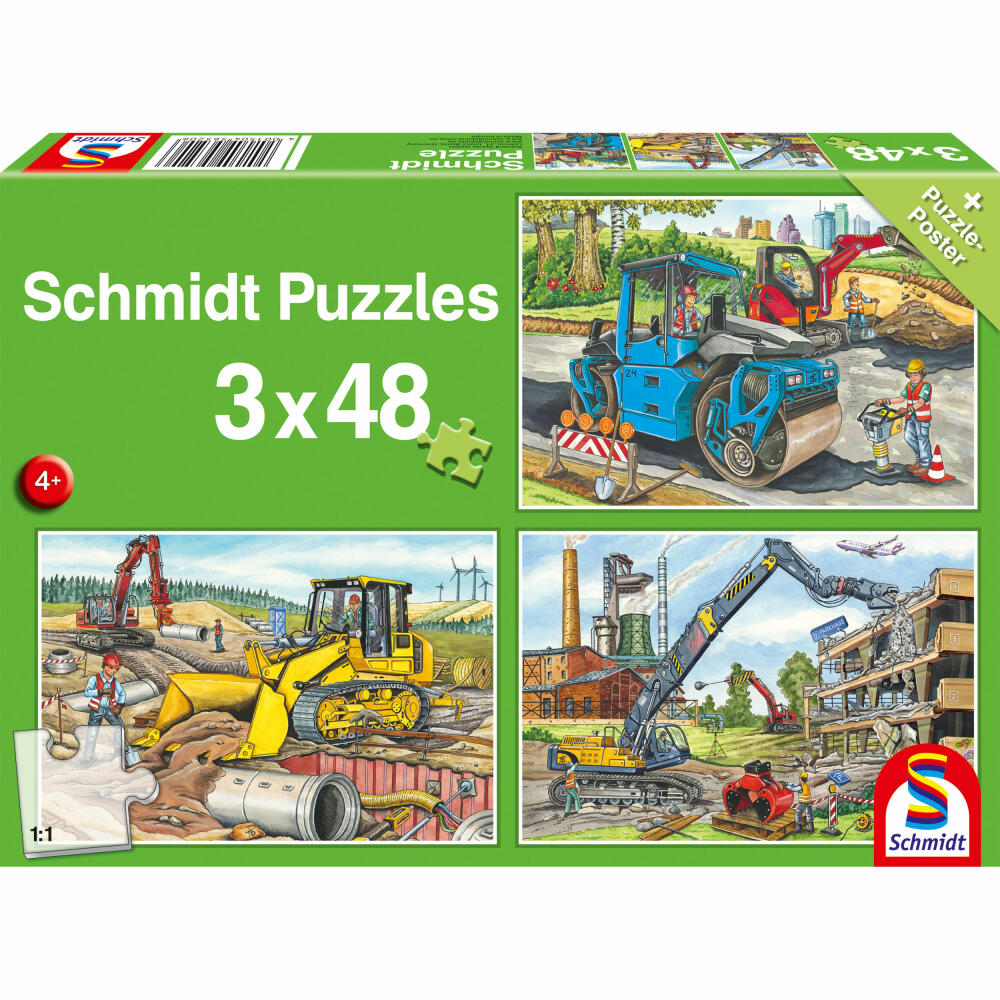 Schmidt Spiele Puzzle My Favorite Construction Vehicles, Children's Puzzle, Puzzle, 3 x 48 pieces, 56520