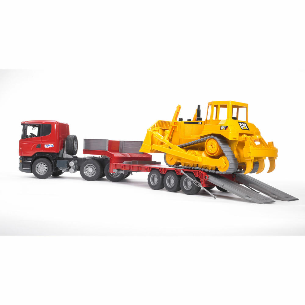 Bruder Construction Vehicles Scania R-Series Truck, with Low Loader and Cat Bulldozer, Model Vehicle, Model Vehicle, Toy, 03555