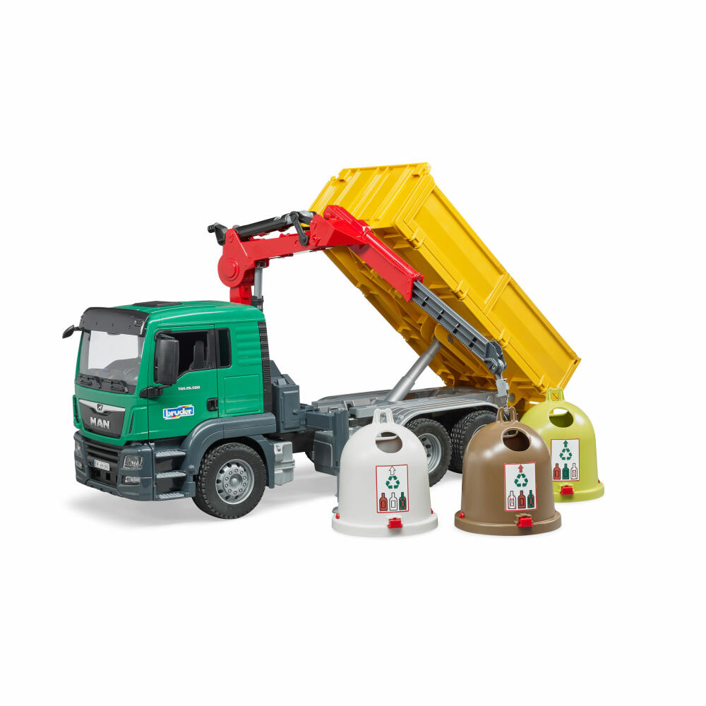 Bruder MAN TGS crane truck, with waste glass containers, model vehicle, model vehicle, toy, 3753
