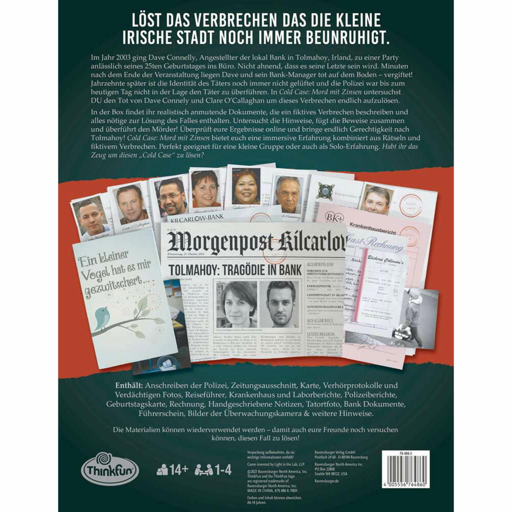 ThinkFun Spiel ColdCase: Mord mit Zinsen, für Kinder ab 14 Jahren, 76486