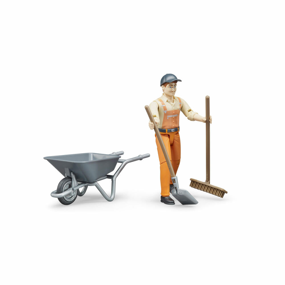 Bruder bworld Figurenset Kommunalarbeiter, 4-tlg., Schubkarre, Spielfigur, Modell, Spielzeug, 62130