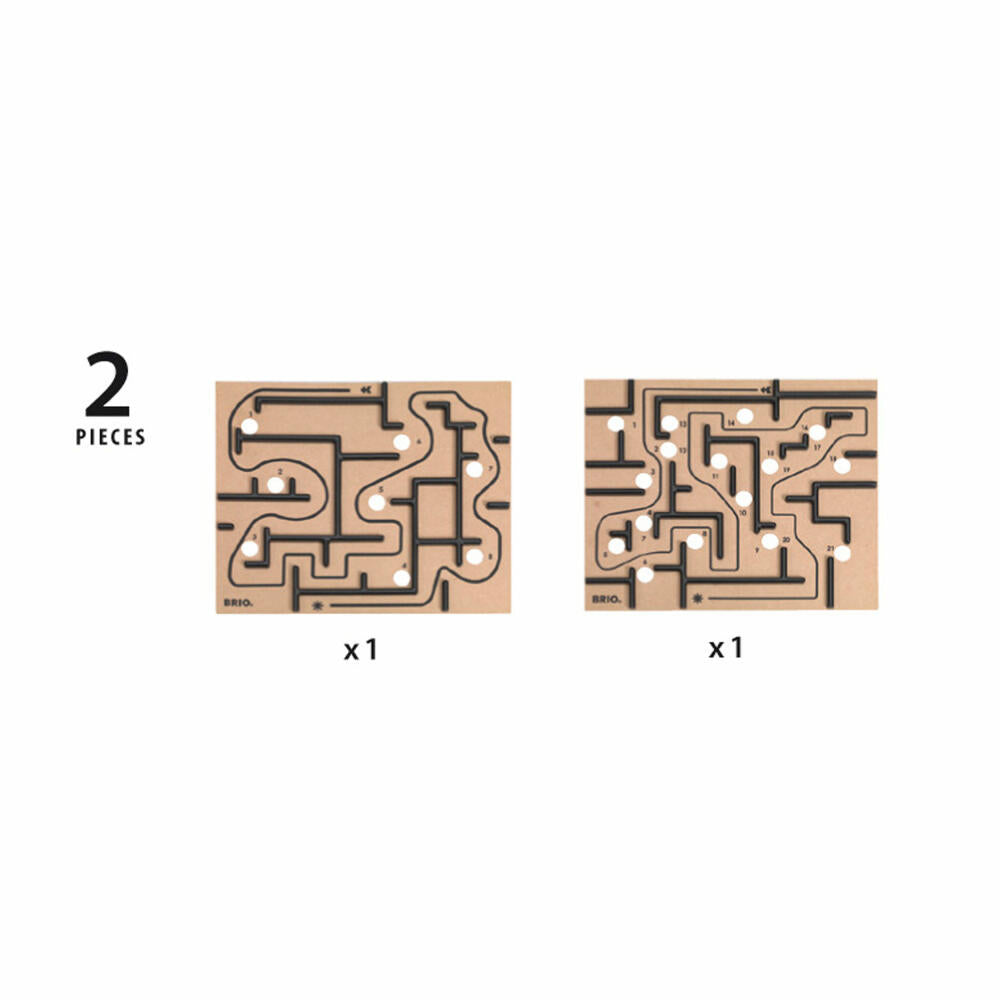 BRIO Spiele Labyrinth Ersatzplatten, 2-tlg., Übungsplatten für Kugellabyrinth, Geschicklichkeitsspiel, Holz Spiel, 34030