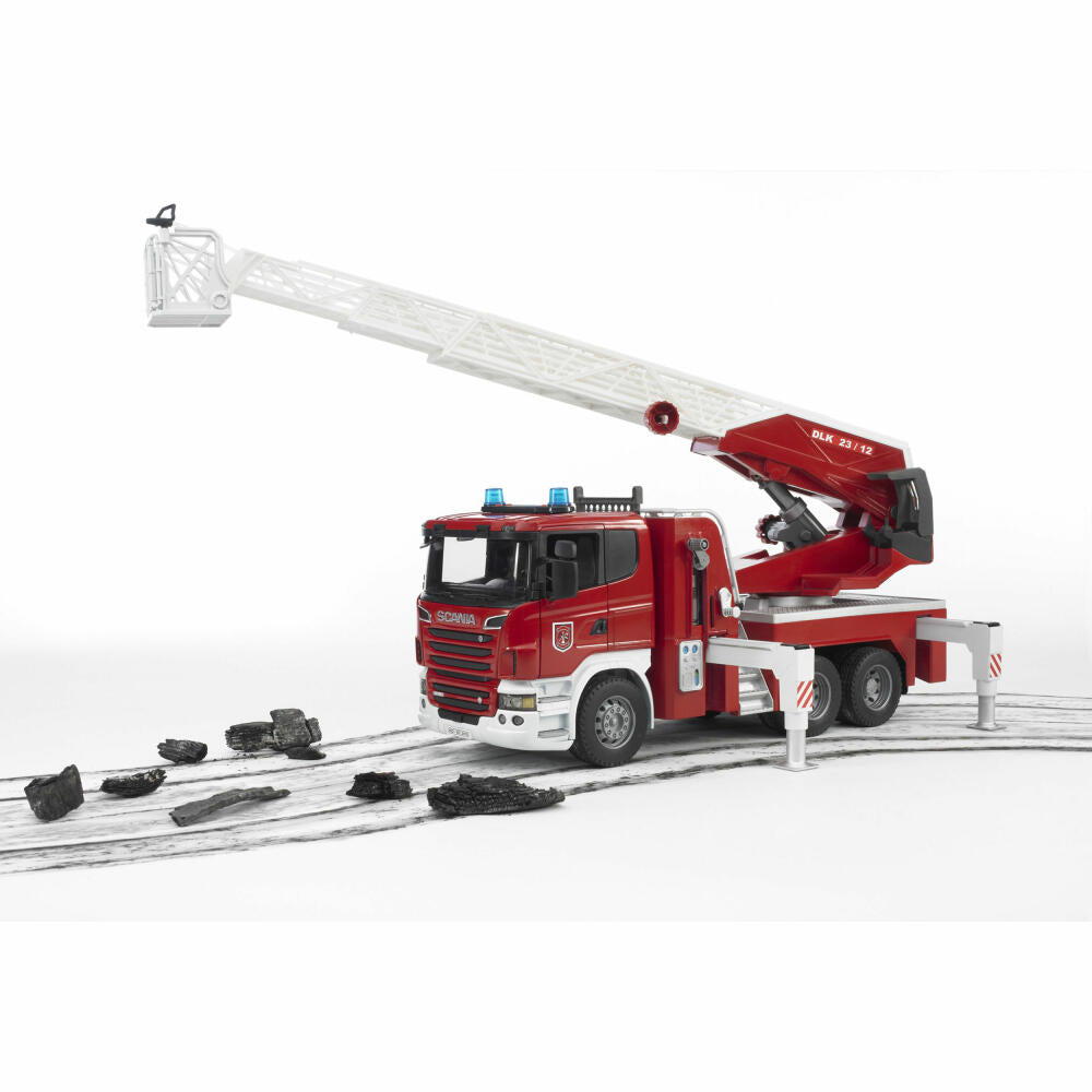 Bruder Emergency Vehicles Scania R-Series Fire Brigade Ladder Truck, with Light & Sound Module, Fire Brigade, Model Vehicle, Model Vehicle, Toy, 03590